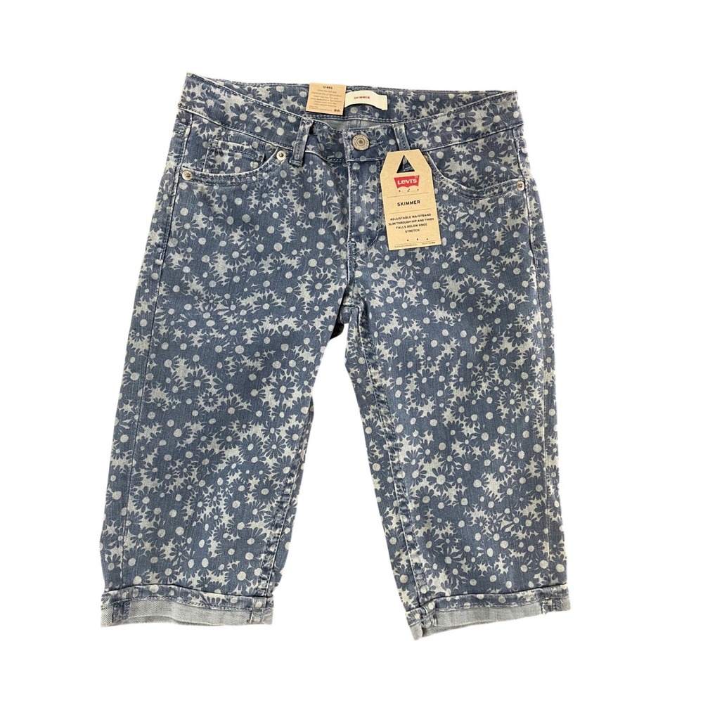 Levis Girls Blue Floral Daisy Skimmer/ shorts Size 12 Reg Adjustable Waist NWT